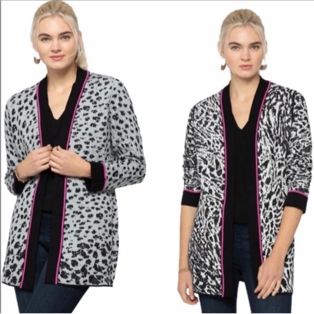 NIC+ZOE Black and grey reversible Knit open front cardigan Sweater size M